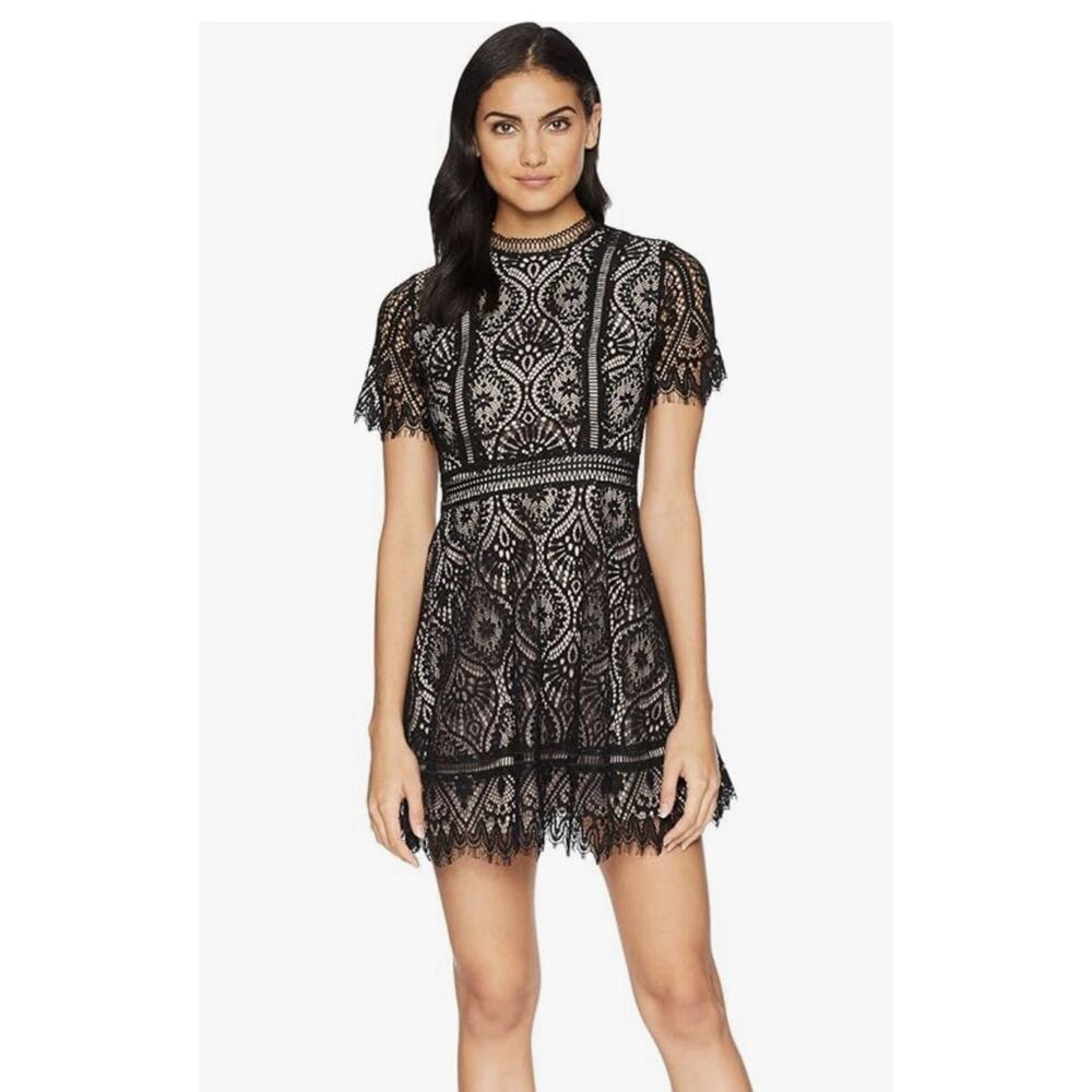 BB Dakota Black Dress Lace Overlay ALine Scalloped Whimsigoth Fairygoth Sz 4 EUC